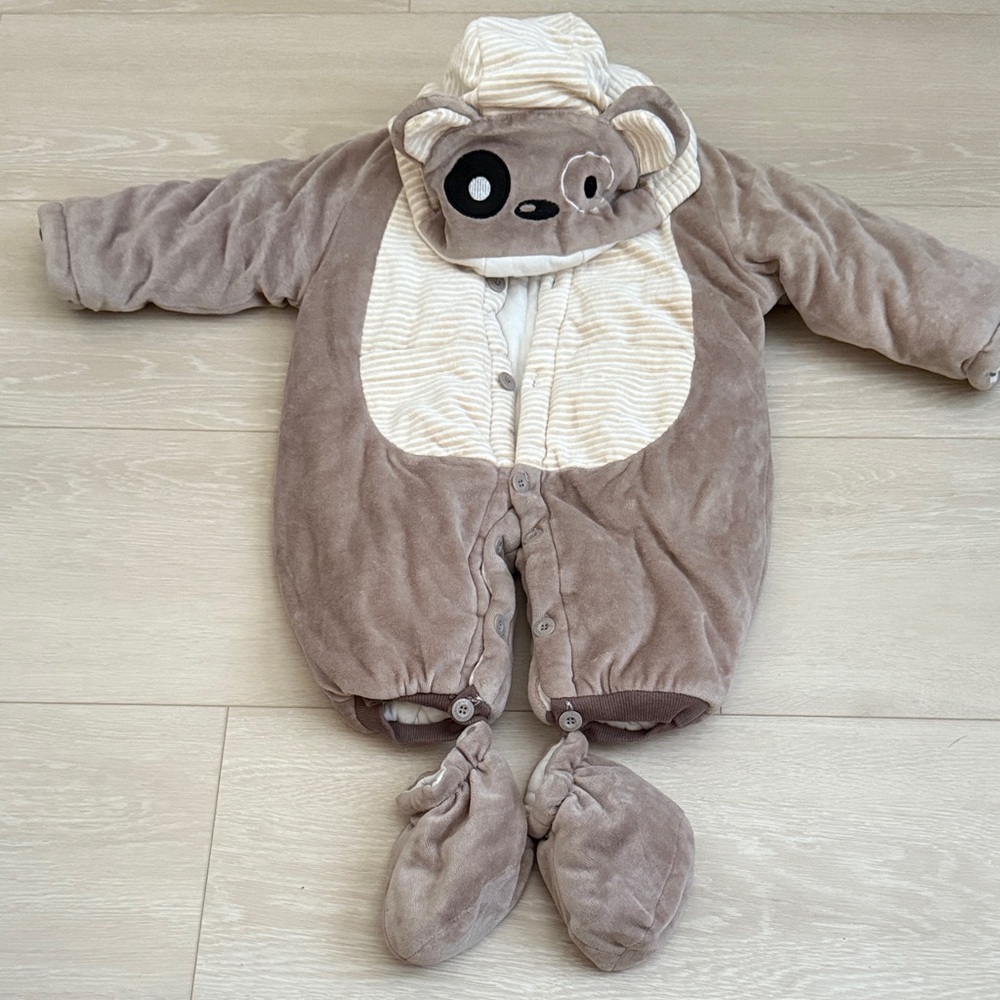 3/$10 Cozy Tan Bear Kids Footie